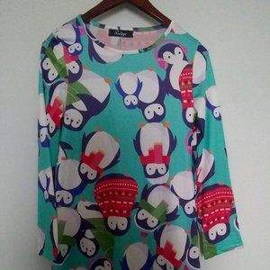 NWOT Penguin Long Sleeve Knee Length Large Light Blue Winter Holiday Dress